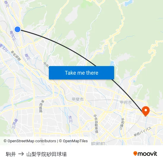 駒井 to 山梨学院砂田球場 map