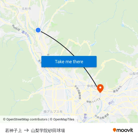 若神子上 to 山梨学院砂田球場 map