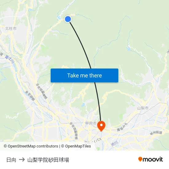 日向 to 山梨学院砂田球場 map