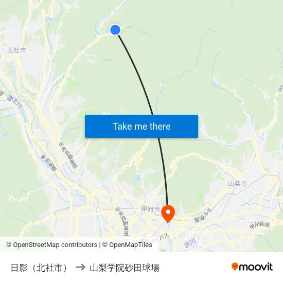 日影（北社市） to 山梨学院砂田球場 map
