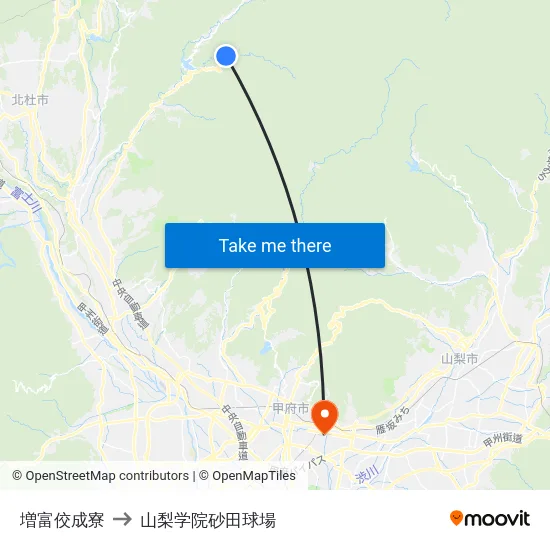 増富佼成寮 to 山梨学院砂田球場 map