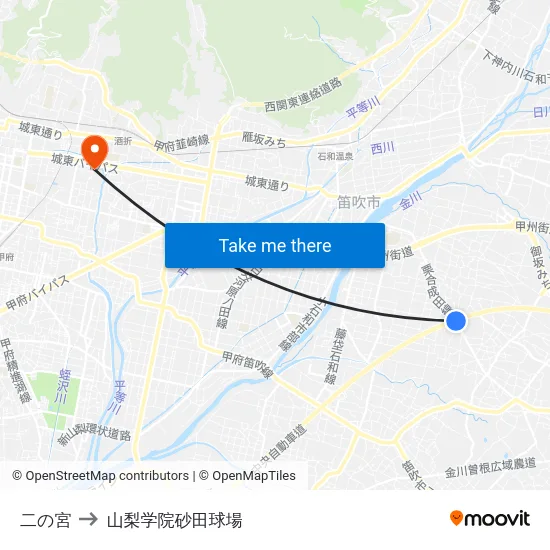 二の宮 to 山梨学院砂田球場 map