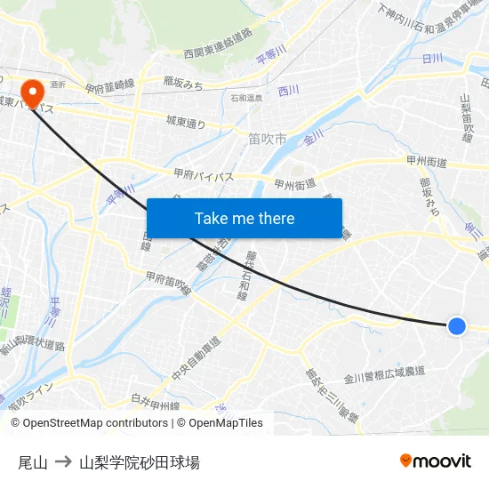尾山 to 山梨学院砂田球場 map