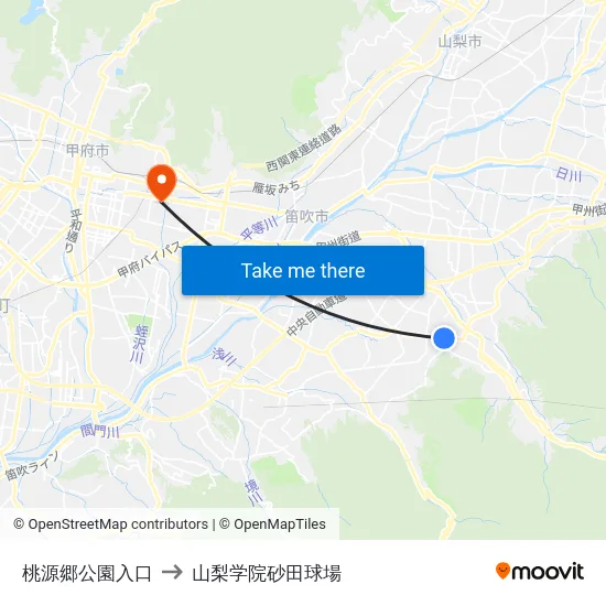 桃源郷公園入口 to 山梨学院砂田球場 map