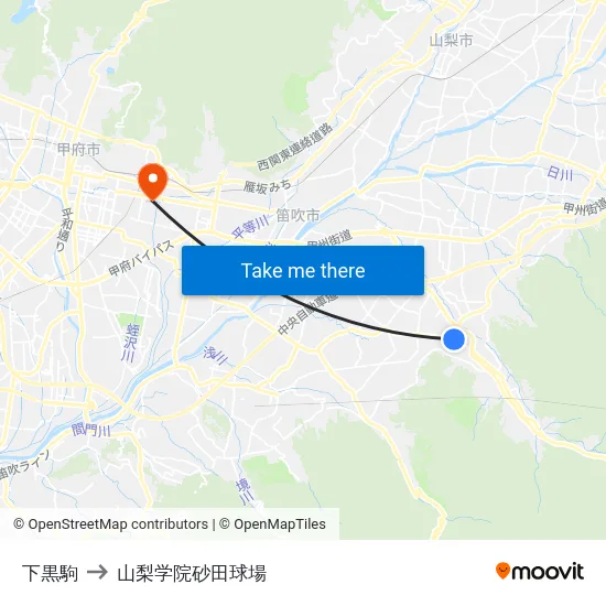 下黒駒 to 山梨学院砂田球場 map