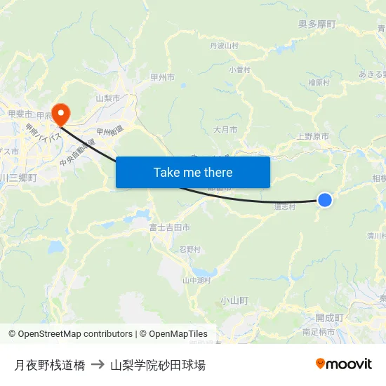 月夜野桟道橋 to 山梨学院砂田球場 map