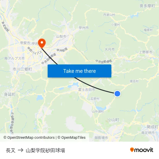 長又 to 山梨学院砂田球場 map