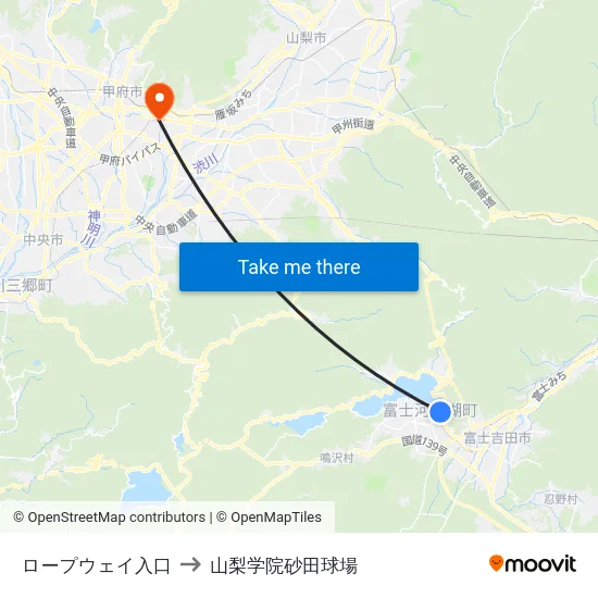 ロープウェイ入口 to 山梨学院砂田球場 map