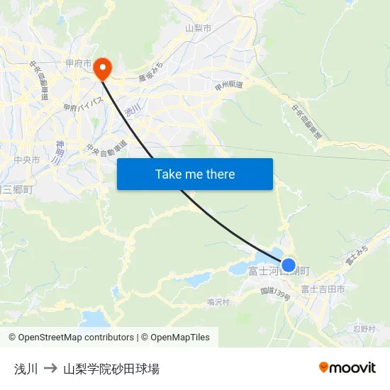 浅川 to 山梨学院砂田球場 map