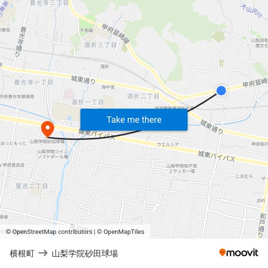 横根町 to 山梨学院砂田球場 map