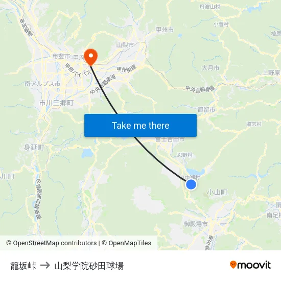 籠坂峠 to 山梨学院砂田球場 map