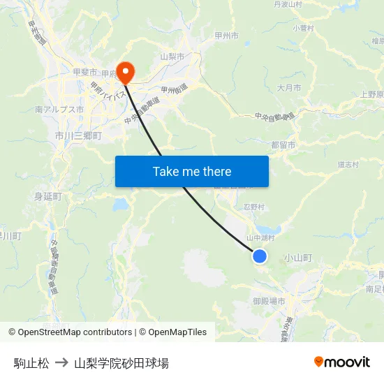 駒止松 to 山梨学院砂田球場 map