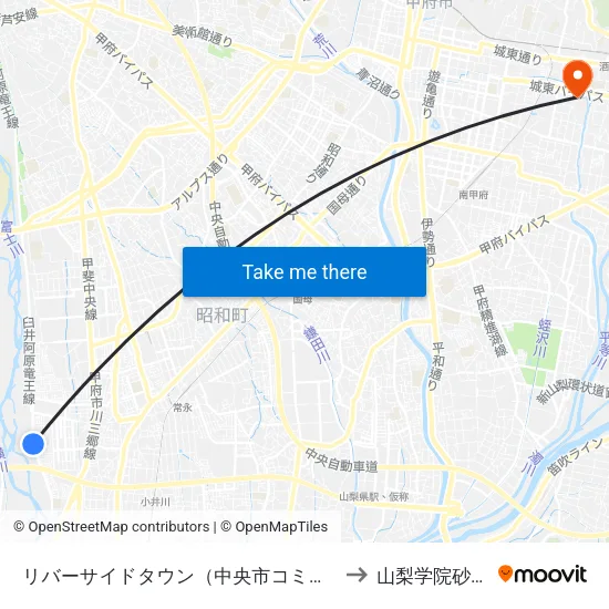 リバーサイドタウン（中央市コミュニティバス） to 山梨学院砂田球場 map