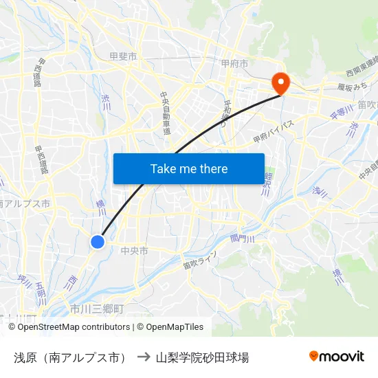 浅原（南アルプス市） to 山梨学院砂田球場 map