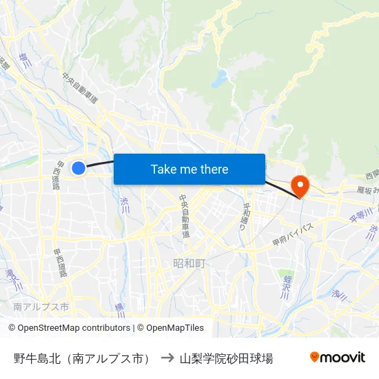 野牛島北（南アルプス市） to 山梨学院砂田球場 map