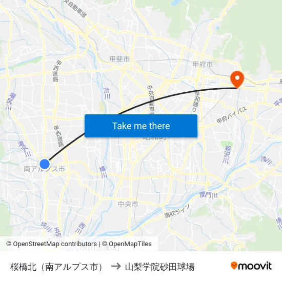 桜橋北（南アルプス市） to 山梨学院砂田球場 map