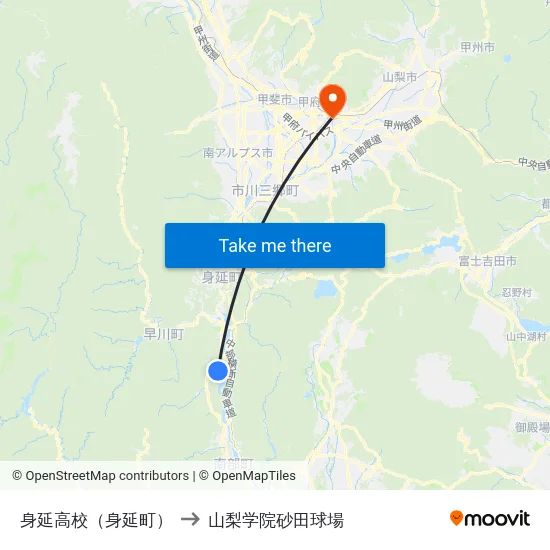 身延高校（身延町） to 山梨学院砂田球場 map