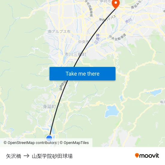 矢沢橋 to 山梨学院砂田球場 map