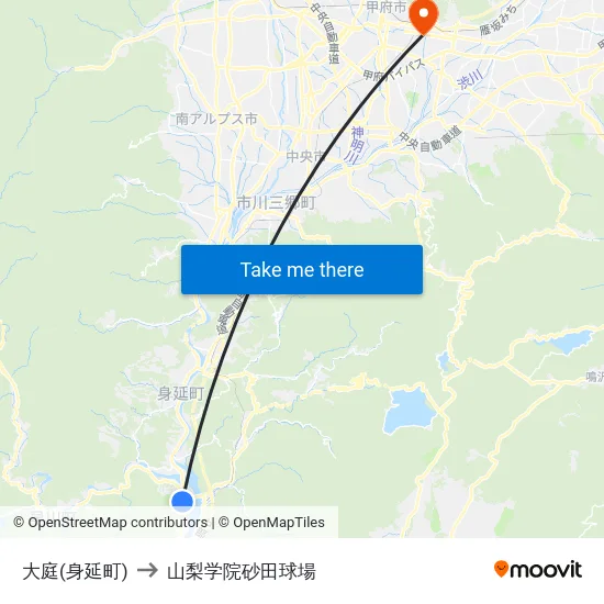大庭(身延町) to 山梨学院砂田球場 map