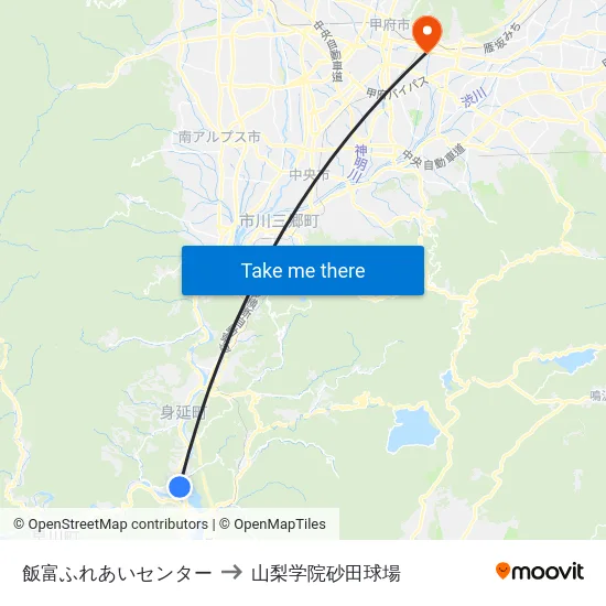 飯富ふれあいセンター to 山梨学院砂田球場 map