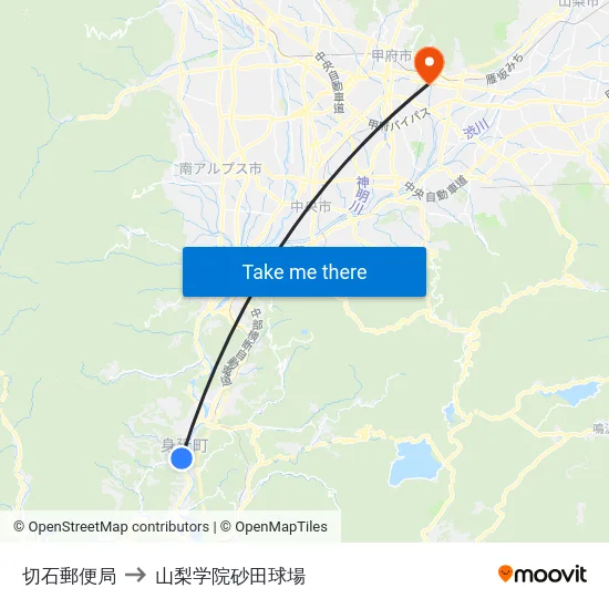 切石郵便局 to 山梨学院砂田球場 map