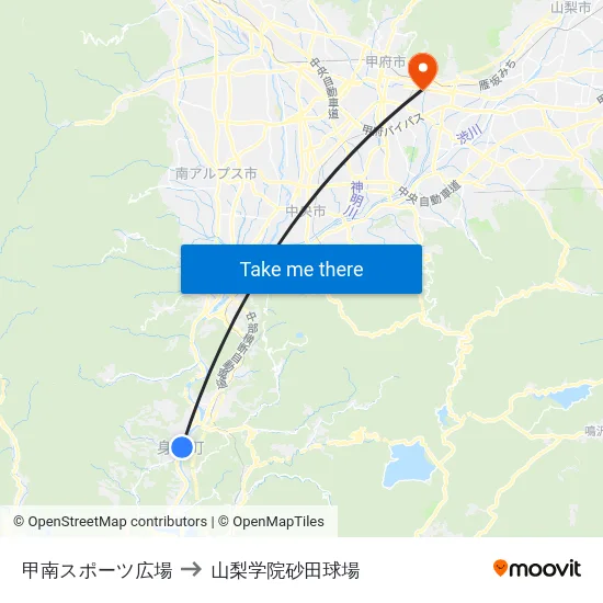 甲南スポーツ広場 to 山梨学院砂田球場 map