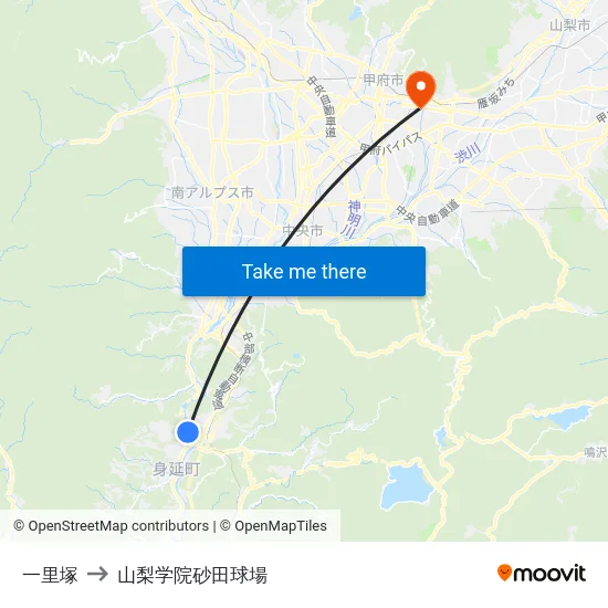 一里塚 to 山梨学院砂田球場 map