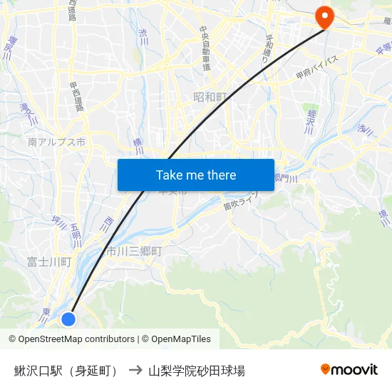 鰍沢口駅（身延町） to 山梨学院砂田球場 map