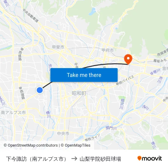 下今諏訪（南アルプス市） to 山梨学院砂田球場 map