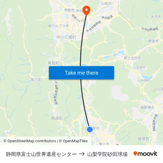 静岡県富士山世界遺産センター to 山梨学院砂田球場 map