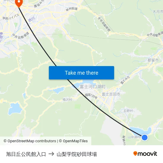 旭日丘公民館入口 to 山梨学院砂田球場 map