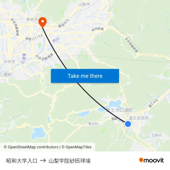 昭和大学入口 to 山梨学院砂田球場 map