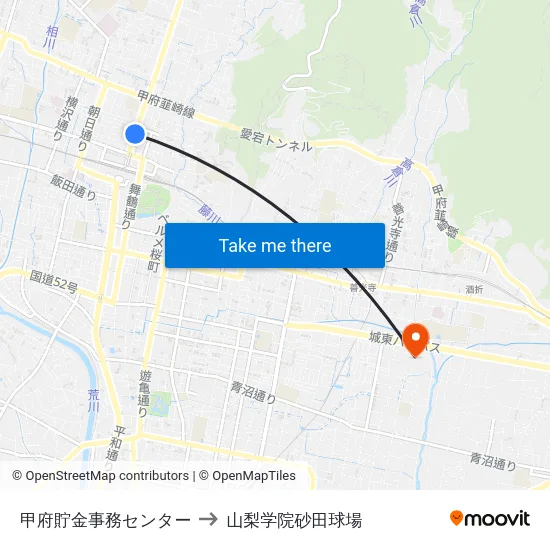 甲府貯金事務センター to 山梨学院砂田球場 map