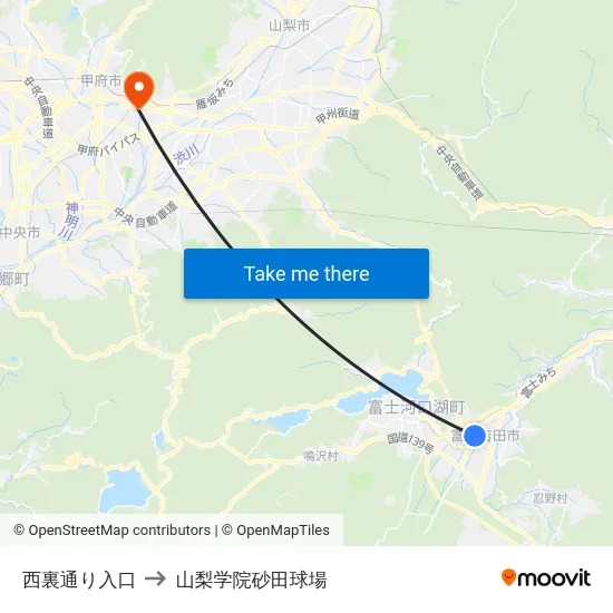 西裏通り入口 to 山梨学院砂田球場 map