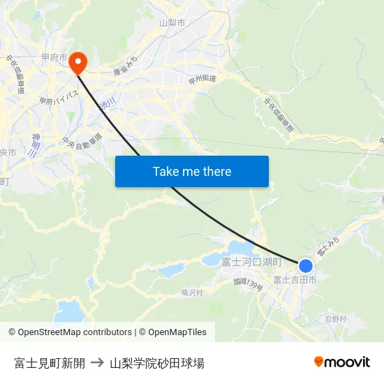 富士見町新開 to 山梨学院砂田球場 map