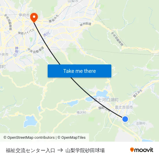 福祉交流センター入口 to 山梨学院砂田球場 map
