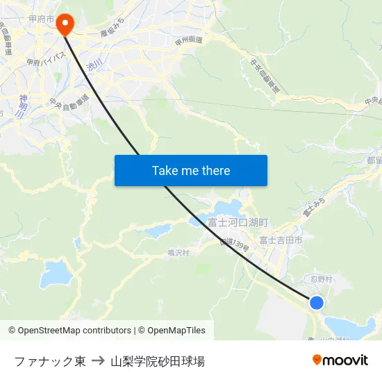 ファナック東 to 山梨学院砂田球場 map