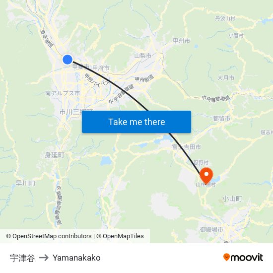 宇津谷 to Yamanakako map