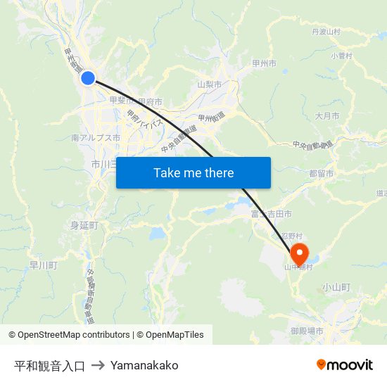 平和観音入口 to Yamanakako map