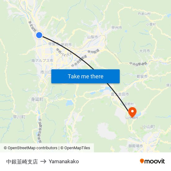 中銀韮崎支店 to Yamanakako map