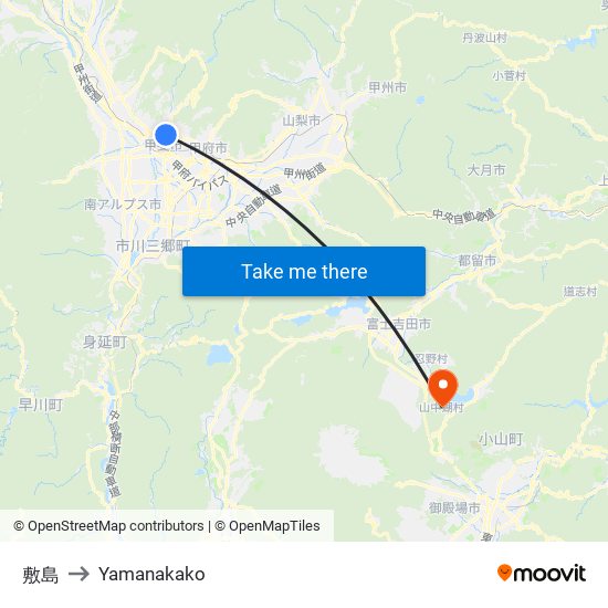 敷島 to Yamanakako map