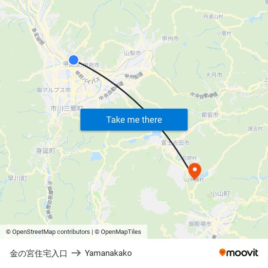 金の宮住宅入口 to Yamanakako map