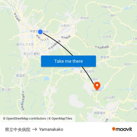 県立中央病院 to Yamanakako map