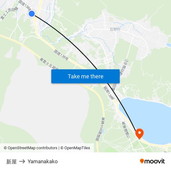 新屋 to Yamanakako map