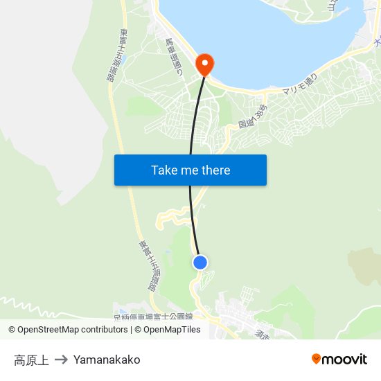 高原上 to Yamanakako map