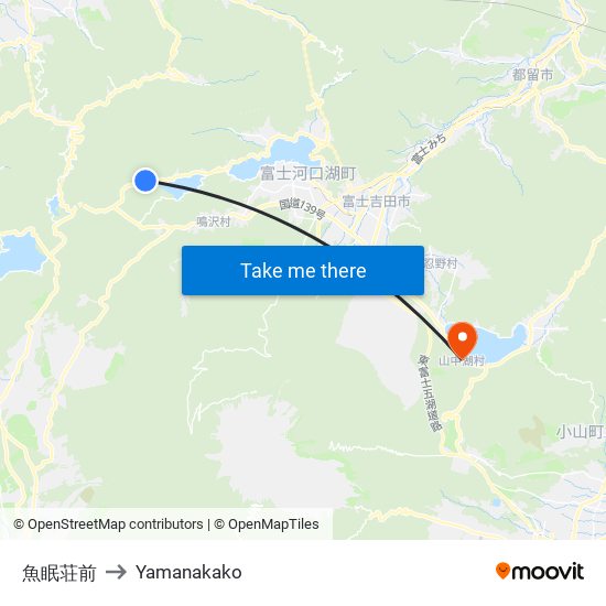 魚眠荘前 to Yamanakako map