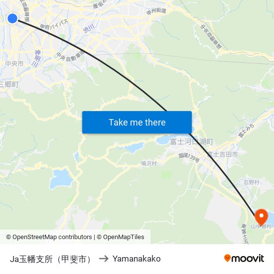 Ja玉幡支所（甲斐市） to Yamanakako map
