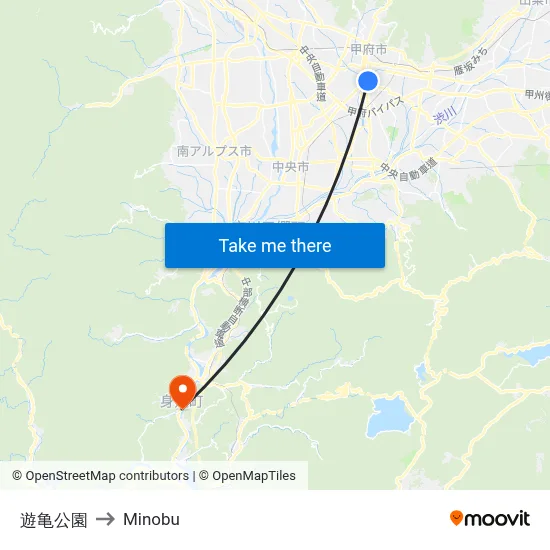 Yugiko Park to Minobu map