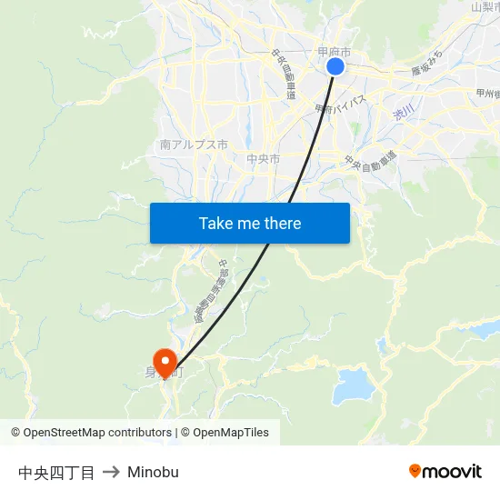 Chuo 4-Chome to Minobu map