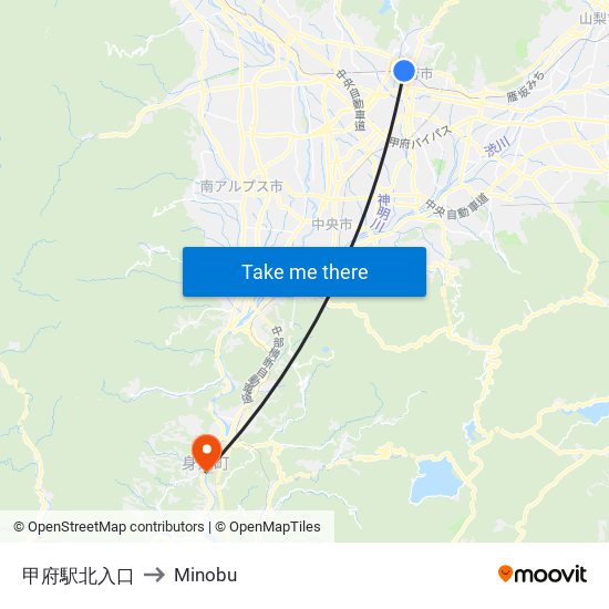 甲府駅北入口 to Minobu map
